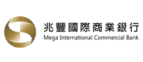 gold circular logo next to traditional chinese characters and the english text mega international commercial bank on a light background.