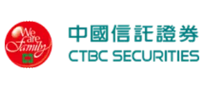 logo with a red circle containing the words we are family and a small green square, next to chinese text and the words ctbc securities in teal letters.