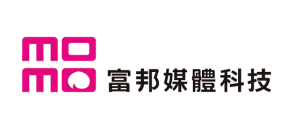 logo with the word “momo” in bold pink letters on the left, and traditional chinese characters 富邦媒體科技 in black on the right, on a light gray background.